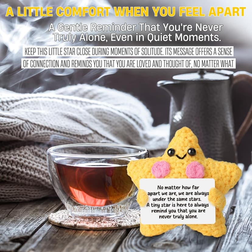 Crochet Yellow Star Doll Friendship Gift - Emotional Comfort Support Decor, Long Distance Relationship Moving Away Farewell Goodbye Leaving Gifts for Women Friend Couple Boyfriend Girlfriend Coworker