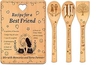 Recipe for a Best Friend Gift Set, Bamboo Cutting Board with Engraved Utensils, Unique Kitchen Gifts for Women, Bestie Gifts for Birthday, Christmas, Housewarming, Graduation, Long Distance Friendship