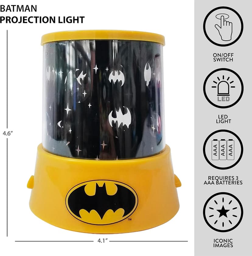 Idea Nuova Batman Color Changing Kids Lamp and Nightlight,LED Projection Light for Bedroom Décor, Superhero Night Lamp for Boys & Girls