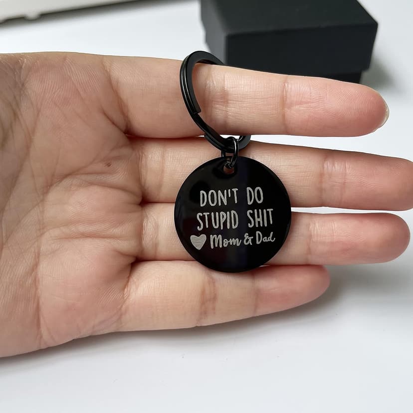 Funny Keychain Gift for Teenager from Mom, Don't Do Stupid Shit Keychain, Gift for Son Daughter Kids, Go to College Presents