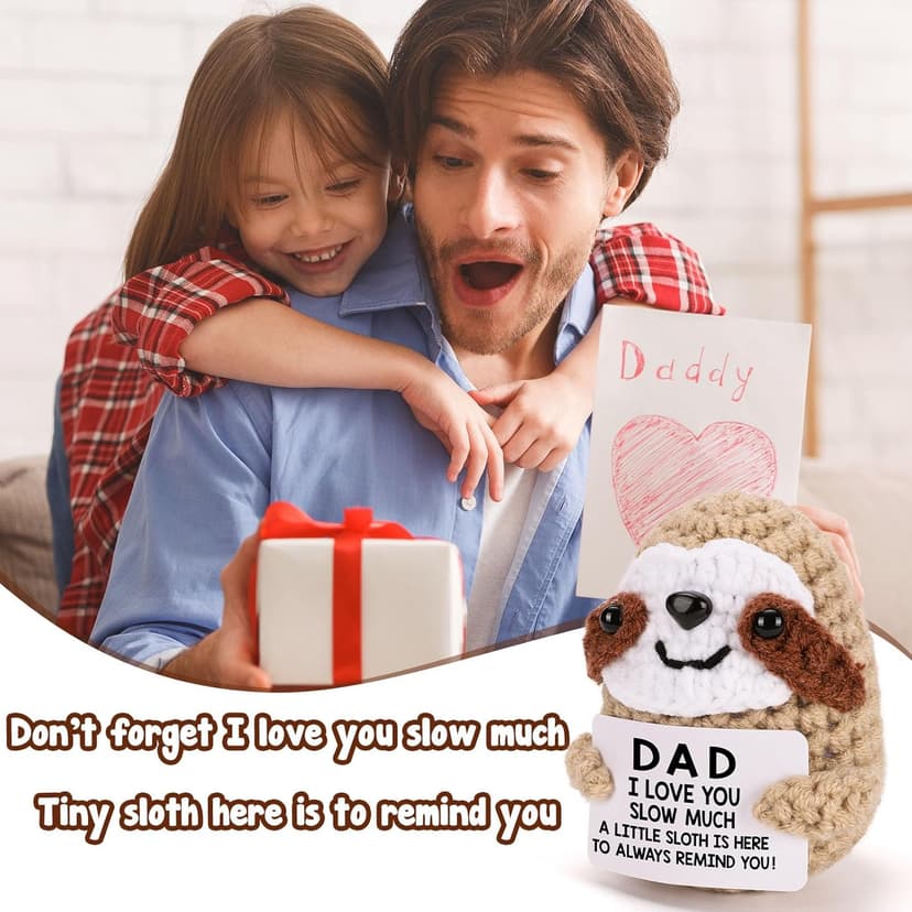 MBL Dad Gifts for Birthday Fathers Day - Dad I Love You Slow Much, Funny Cool Handmade Knitted Crochet Sloth Present for Father Papa Easter Father's Day Christmas from Daughter Son