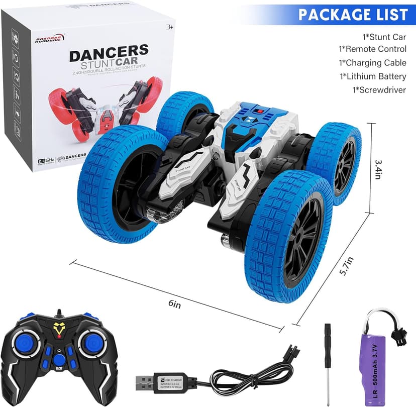 Remote Control Car, Double Sided RC Car, 4WD Off-Road Stunt Car with 360° Flips, 2.4Ghz Indoor Outdoor All Terrain Rechargeable Electric Toy Cars Gifts for Boys Kids 3 4 5 6 7 8 9 10 11 12 Year Old