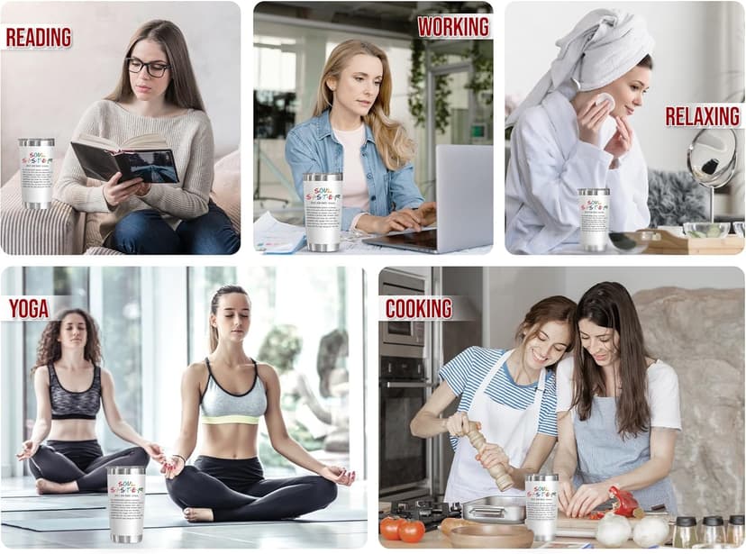 TEEZWONDER Friendship Gifts for Women - Soul Sister Stainless Steel Insulated Coffee Tumbler with Lid 20 oz - Mothers Day Birthday Gifts for Friendship Women Friend BFF Female Work Bestie Coworkers