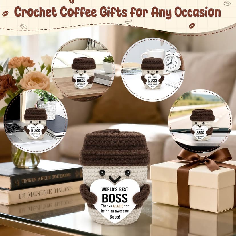 Best Boss Gifts for Women Men Christmas Stocking Stuffer Birthday Boss Day Gifts for Leader Manager Supervisor Crochet Coffee Mug Cup Desk Office Decor for Coffee Lover Best Boss Retirement Bosses Day