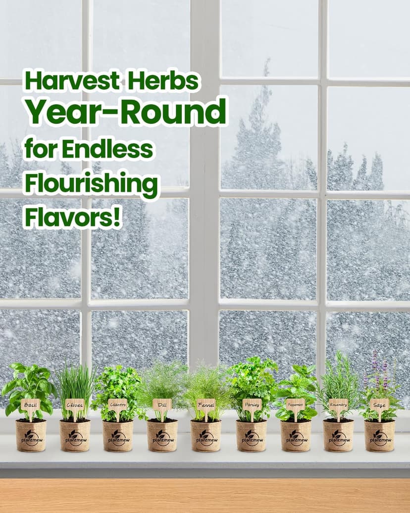 Christmas Gifts for Mom, Women, Her - 9 Herb Indoor Garden Starter Kit with Pots, Soil & Tools - Unique Birthday Gifts for Women, Housewarming Present for Wife - Grow Kitchen Windowsill Herbs