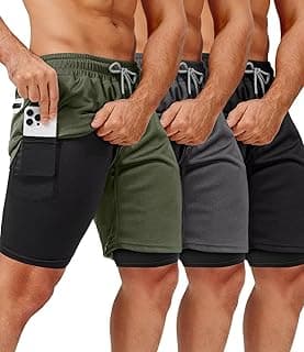 3 Pack Men's 2 In1 Gym Shorts Men with Pockets 7 inch Workout Shorts Men Running Shorts with Liner&Towel Loop