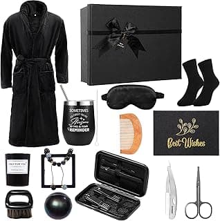Nuogo 15 Pcs Birthday Gifts for Men Beard Care Set for Him Christmas Gifts Basket Ideas Kit for Men Tumbler Bath Robe for Dad Husband Boyfriend Box Christmas Gifts Baskets