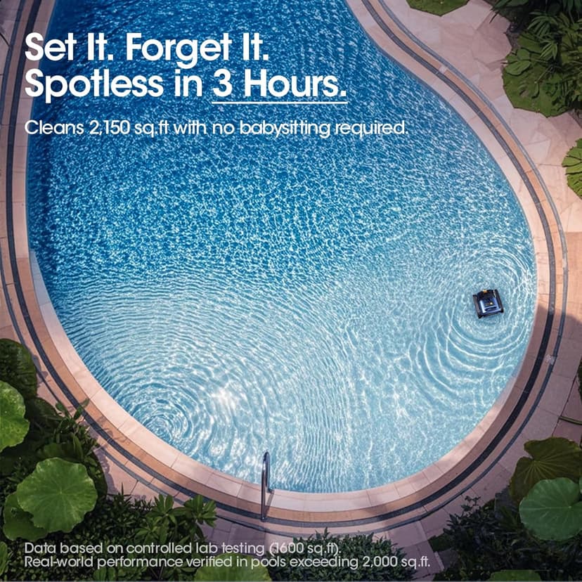Cordless Robotic Pool Vacuum, Pool Cleaner with Track Drive & Sonar Navigation, 180W Brushless Motor, Wall & Waterline Climbing, 150-Min Runtime, for Inground & Above-Ground Pools up to 2150 Sq. Ft.