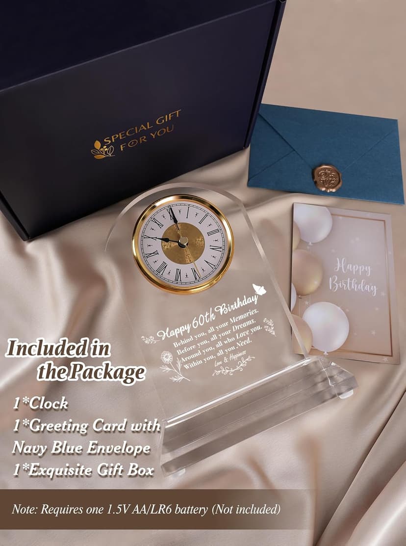 DEEWISH 60th Birthday Gift Quartz Desk Clock – Elegant Home Blessing Decoration for Parents, Grandparents, Friends, Mom, Dad, Happy 60 Years Birthday Decoration for Women Men