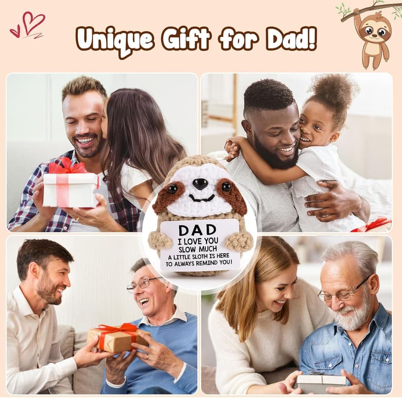 MBL Dad Gifts for Birthday Fathers Day - Dad I Love You Slow Much, Funny Cool Handmade Knitted Crochet Sloth Present for Father Papa Easter Father's Day Christmas from Daughter Son