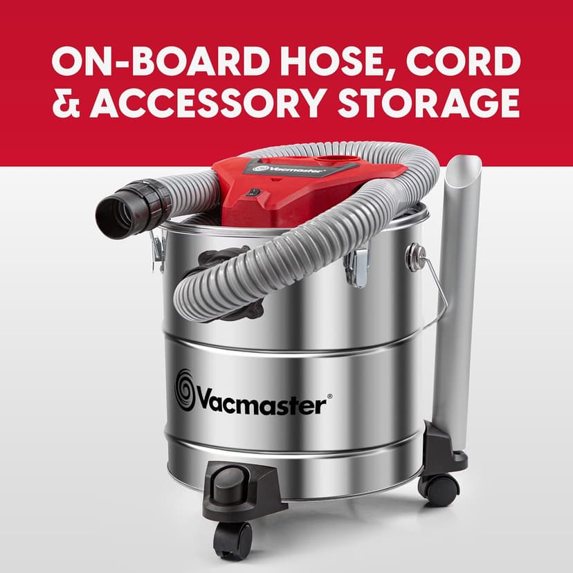Vacmaster Vac EAV508S 1102 5-Gallon 3.5 Peak HP Premium Stainless Steel Ash Vacuum, Red Edition