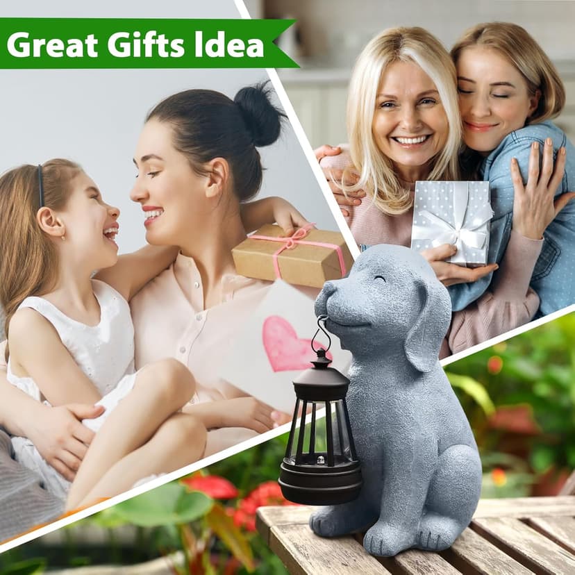 Dog Solar Garden Statue with Lantern – Outdoor Patio & Yard Decor – Figurine for Dogs – Gift for Mom, Grandma, Dog Lovers, Housewarming Present