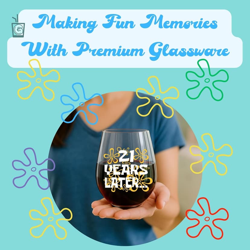 Funny 21st Birthday Gifts for Her – “21 Years Later” Design – 15oz Stemless Wine Glass – Cute and Nostalgic Gift for Women Turning 21, Birthday Celebration Decoration or Wine Lover Present