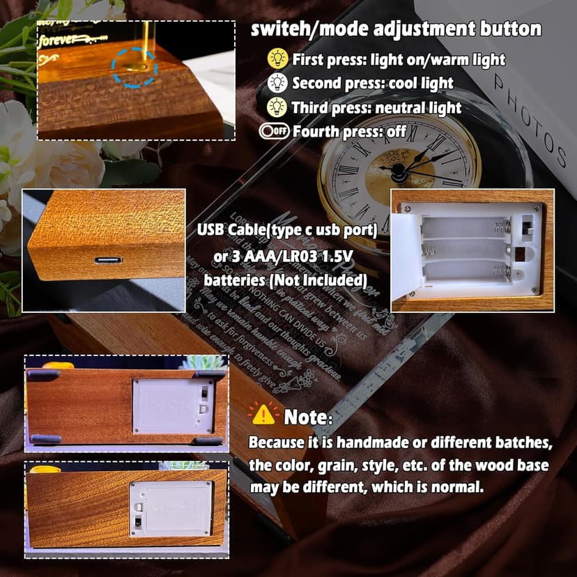 Glass Clock Wedding Gifts for Couples 2025 with Wooden Light Base, Happy Anniversary Marriage Prayer Gift with Inspiring Quotes, Unique Newlywed Mr and Mrs Gifts, Engagement Presents for Home