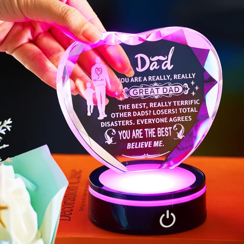 Inspiring Laser Engraved Heart-Shaped Crystal lamp, a Gift for The Best dad, a Gift for Children to give to Fathers, preparing for Dad's Birthday, Father's Day, Christmas, and Valentine's Day
