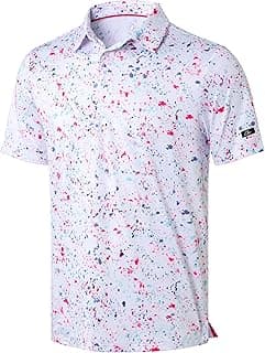Obla Mens Golf Polo Shirts Short Sleeve Dry Fit Performance Moisture Wicking Casual Print Collared Golf Shirts for Men