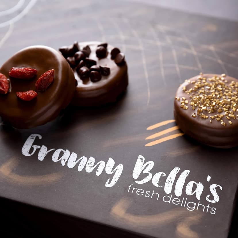 Granny Bellas Christmas Holiday Thanksgiving 12 Chocolate Covered Cookies, Gift Basket Gourmet Candy Gifts Box for Food Delivery, Hamper Stuffer Gifts for Mom, Family and Friends