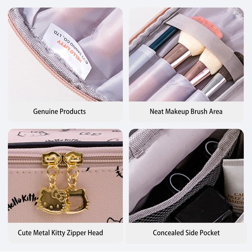 AmBealla Make up Bag Large Travel Cosmetic Bags Organizer with Brush Holder for Girl, Lightweight Cotton Toiletry Bag with Zipper for Women, Portable Makeup Case for Airplane/Home/Gym - Pink