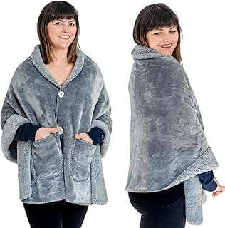 Premium Double Layer Poncho Blanket -No Sleeves Easy On Easy Off- Drape and Go Shawl Gift for Women Who Have Everything - Gifts for Grandma and Mom (Silver Grey)