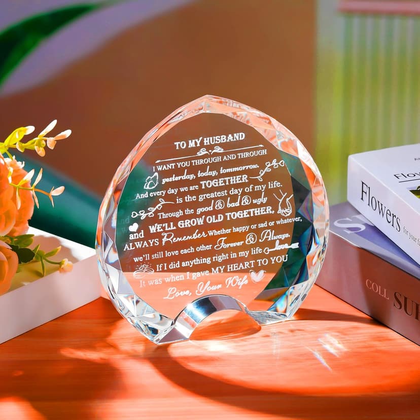 QIANWEI Husband gifts from wife Unique - Crystal Engraved Gifts for Husband Personalized Who Want Nothing - HUSBAND Birthday Anniversary Fathers Day Christmas Valentines Day Gifts Ideas for My Man