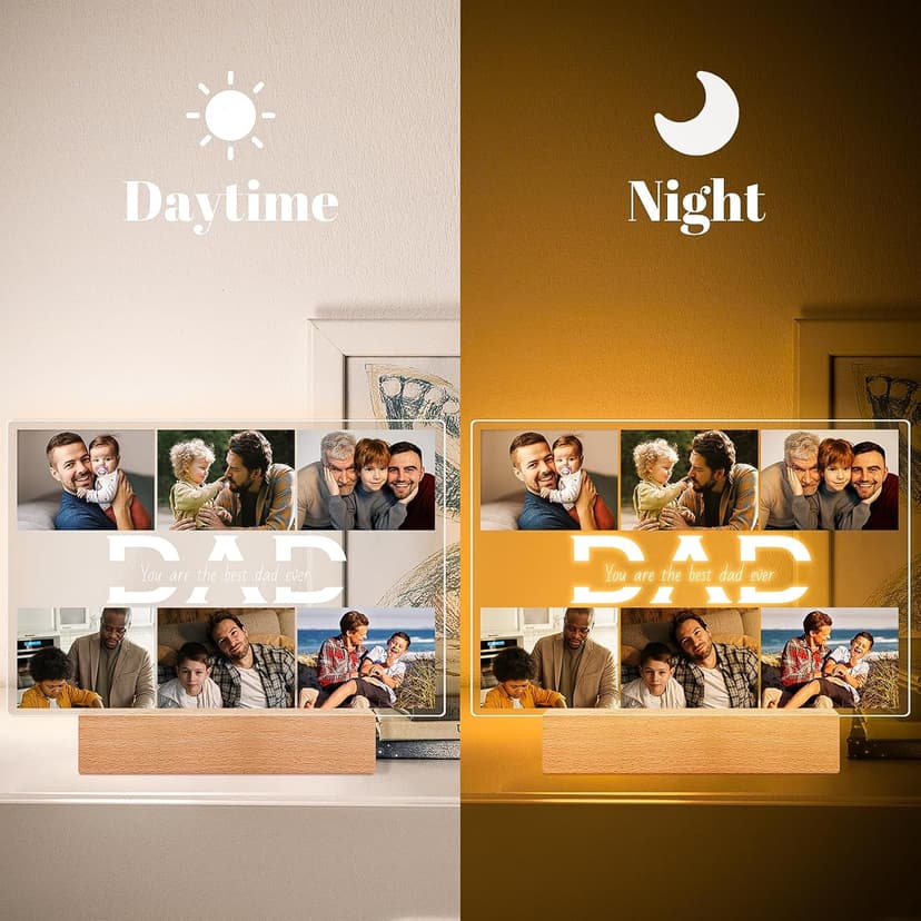 Personalized Gifts for Dad from Daughter Son, Custom Picture Frames with Photos, Customized Photo Frame with Night Light, Personalized Dad Gifts for Birthday Fathers Day Christmas