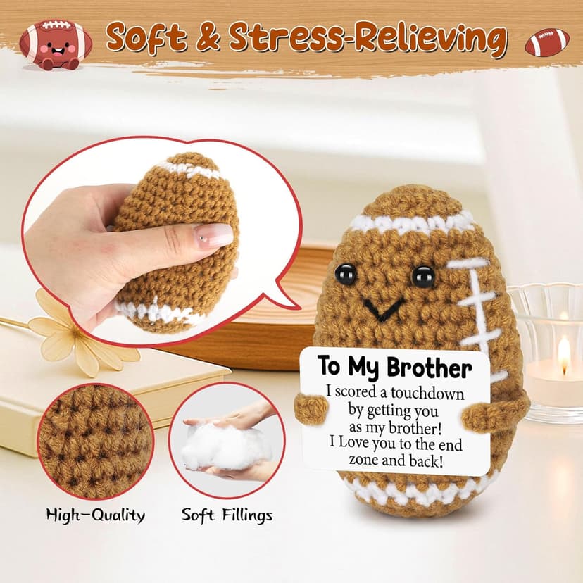 Mini Funny Brother Gifts from Sister Brothers, Positive Birthday Gift for Brother Adult, I Love You Small Cool Cute Football, Handmade Emotional Crochet Gift