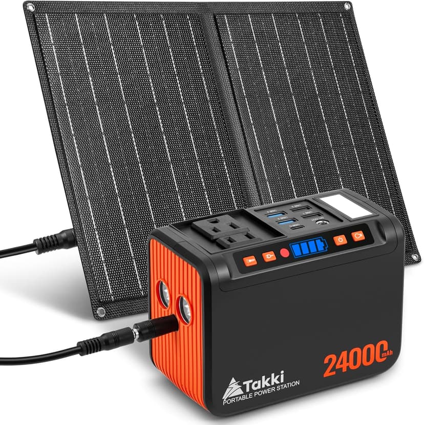 Takki 120W Peak Solar Generator Portable Power Station with 21W Panels, 88Wh Solar Charger Power Bank AC DC USB Ports for Camping Tent Laptop Outdoor Emergency