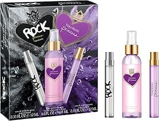 Vera Wang Princess + Rock Princess, Body Mist and Eau de Toilette Spray (2) 3 Piece Gift Set, Notes of Peach, Jasmine, and Vanilla, Women's Fragrance, Long Lasting, Everyday Fragrance