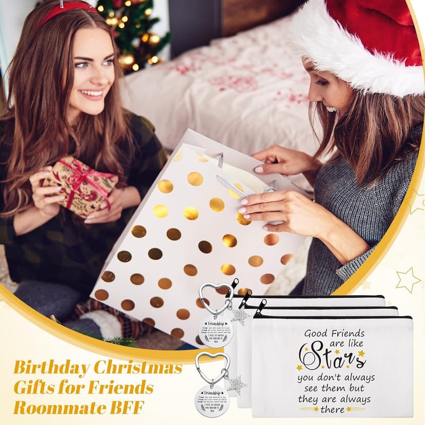 Paterr 24 Pcs Friend Gifts for Women Friendsgiving Makeup Bags Friendship Keychains Galentines Gifts Bulk Cosmetic Bags with Zipper for Roommate BFF Bestie Birthday Decorations(Star)