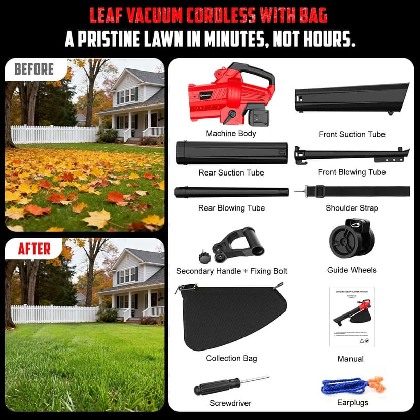3-in-1 Electric Leaf Blower with Vacuum & Mulcher Compatible for Milwaukee 18V Battery, Leaf Vacuum Cordless with Bag 40L, Leaf Mulcher Cordless Leaf Blowers for Lawn Care, Turbo Mode (No Battery)