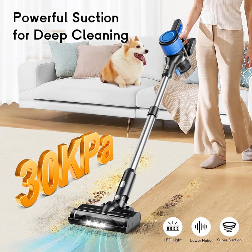 Cordless Vacuum Cleaner for Home, 8-in-1 Lightweight Stick Vacuum with 45Mins Runtime, Powerful Suction, Anti-Tangle, Rechargeable Cordless Vacuum for Hardwood Floor Carpet Pet Hair, N502