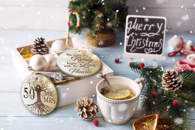 50th Wedding Anniversary Ornament - Ceramic Christmas Ornament Gift for Couple, Parents, Friend - 50th Anniversary Present Holiday Decoration