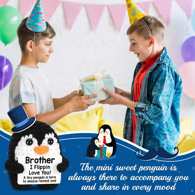 Mini Funny Brother Gifts from Sister Brother, Handmade Crochet Mini Penguin Birthday Gifts for Brother Boy Friend, I Love You Brother for Birthday Graduation Christmas Emotional Present