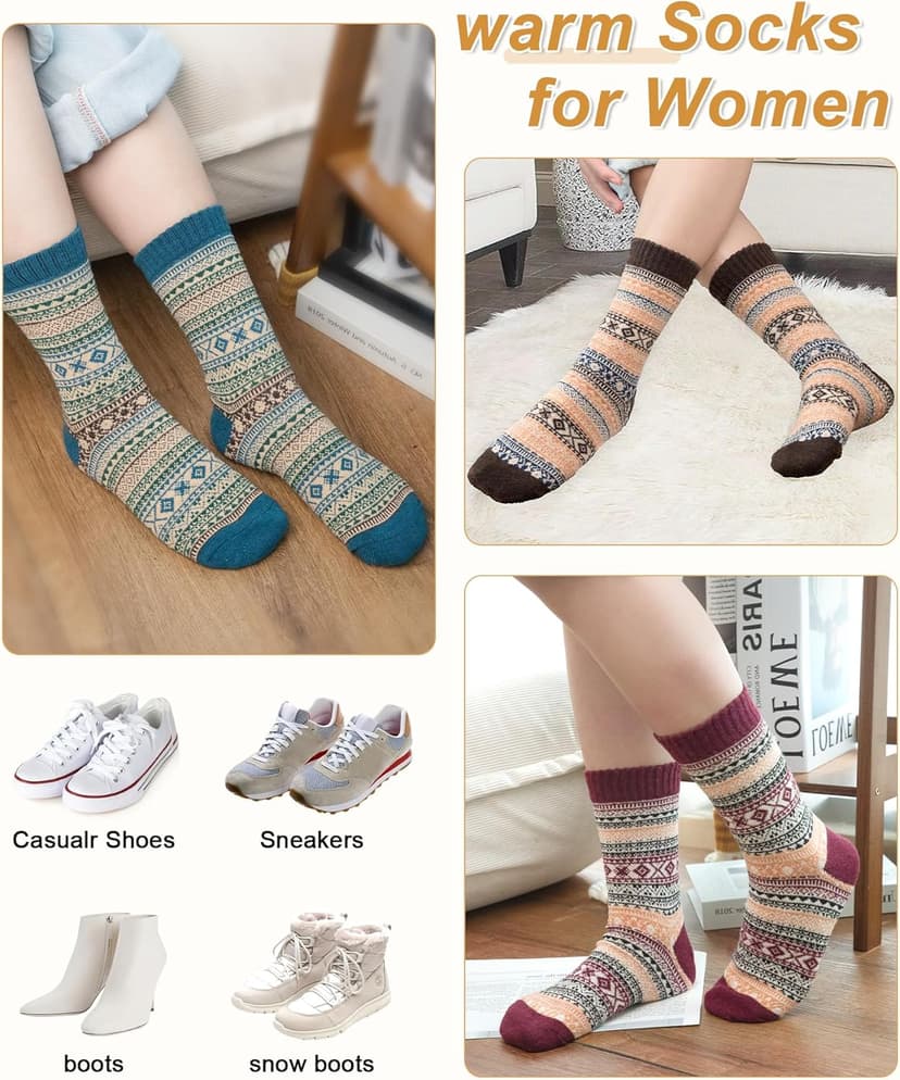 Senker Fashion Womens Wool Socks, Stocking Stuffers Gifts for Women Men Warm Soft Crew Boot Sock for Winter Hiking