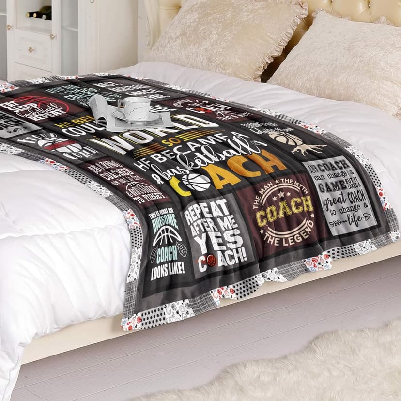 Basketball Coach Gifts for Men Throw Blanket 60 x 50 Inch, Gifts for Basketball Coach