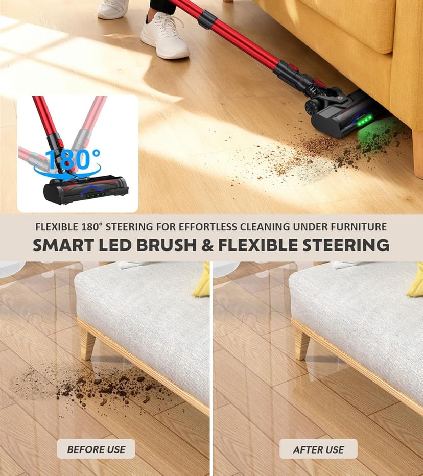 Cordless Vacuum Cleaner, 500W 45Kpa 60Mins Stick Vacuum Cleaner for Home, Self-Standing Vacuum with 1.5L Dust Cup and HEPA Filter, Anti-Tangle Brush for Hardwood Floors, Carpets, and Pet Hair