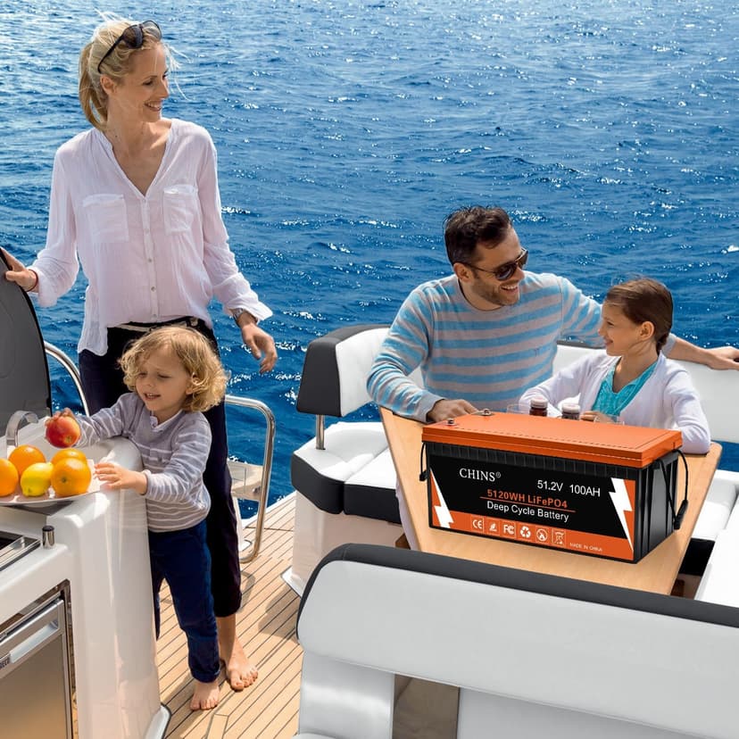 CHINS 48V Lithium Golf Cart Battery, 48 Volt 100Ah LiFePO4 Battery, Built-in Bluetooth 200A BMS, Includes 48V 18A Charger, Monitor, Perfect for Golf Carts