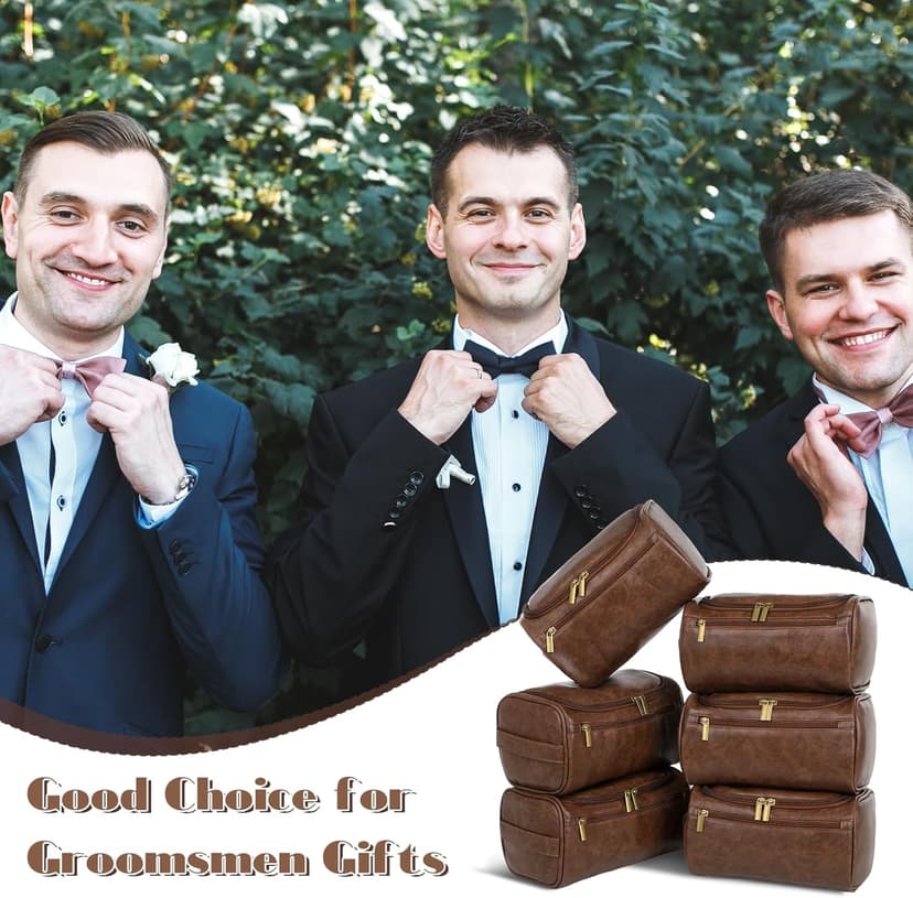 YQQYG 6 Pcs Mens Toiletry Bag Groomsmen Gift, Personalized Leather Toiletry Bags, Dark Brown Leather Travel Bag for Him, Shaving Kit, Groomsmen, Best Man, Wedding Gifts, Husband Boyfriend Father Grandpa