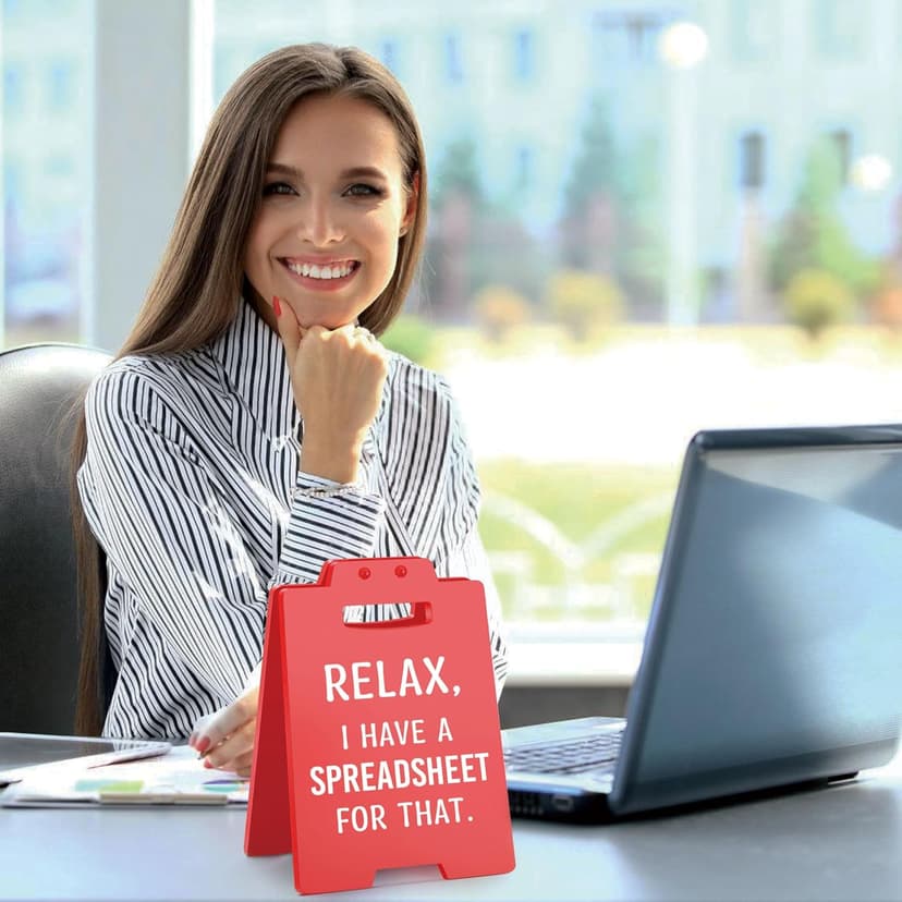 Funny Office Desk Accessories for Work, Office Decor for Women Men, Bosses Day Gifts, Gag Gifts for Coworkers Colleague Boss Lady, Relax I Have A Spreadsheet for That Cubicle Decor Desk Red Sign