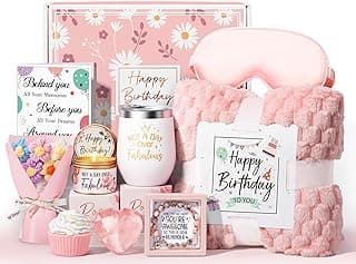 Birthday Gifts for Women Friendship, Unique Happy Birthday Gifts Basket for Mom Her Best Friend Sister Wife Girlfriend Coworker, Luxury Self Care Box Rose Relaxing Spa Gifts Set for Women with Blanket