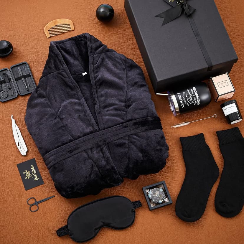 Nuogo 15 Pcs Birthday Gifts for Men Beard Care Set for Him Christmas Gifts Basket Ideas Kit for Men Tumbler Bath Robe for Dad Husband Boyfriend Box Christmas Gifts Baskets