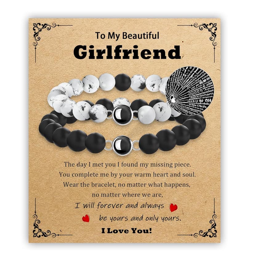 PEALICIOUS Gifts for Girlfriend, Bracelets for Girlfriend Matching Couple Bracelets with 100 Languages, Adjustable Girlfriend Birthday Gifts as BF and GF Love Bracelet Romantic Jewelry