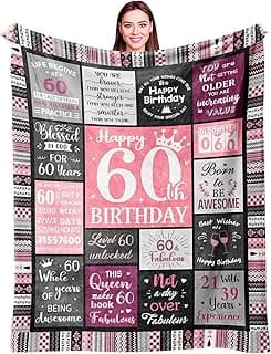 60th Birthday Gifts for Women Throw Blanket 60”X50”, Happy 60th Birthday Decorations Gift Ideas for 60 Year Old Woman, 1965 Bday Gifts for Mom Grandma