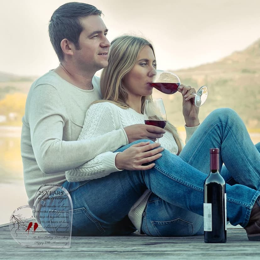 Qunclay 25th Years of Marriage Gift Wedding Anniversary Souvenir Heart Marriage Keepsake Decoration Present for Couple Parent Women Mom Husband Wife He She Friend Grandparents