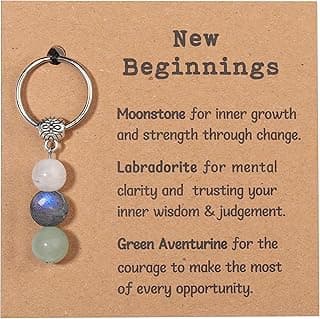 Natural Crystals Keychain Gift for New Beginnings, Small Healing Stones Keychain for Anxiety Relief. Healing Crystals