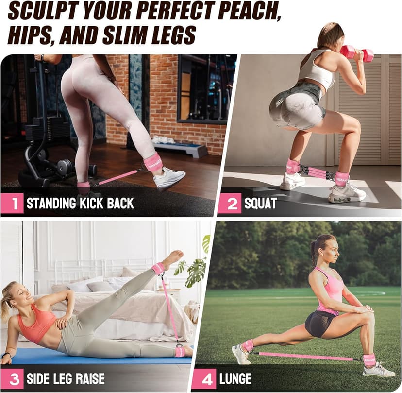 Ankle Resistance Bands with Cuffs, Ankle Weights Bands for Working Out, Women Leg and Glutes Workout Equipment, Exercise Bands for Kickbacks, Butt and Booty Trainer, Home Gym Fitness Equipment