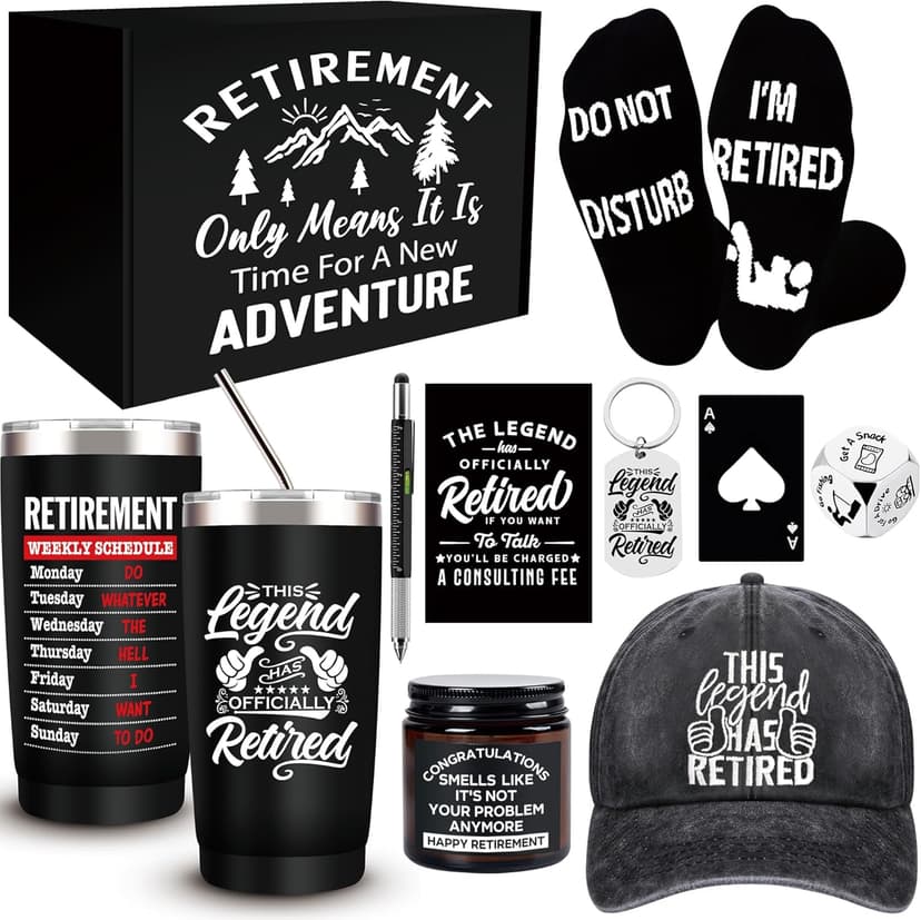 SIXVALA 10 Pcs Retirement Gifts for Men 2025, This Legend Has Retired, Happy Retirement Gifts for Dad, Grandpa, Coworker, Teachers, Boss, Friends, Retirees, 20 Oz Tumbler Best Retirement Gifts Basket