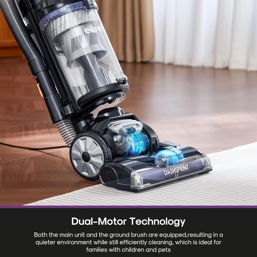 Eureka Upright Vacuum Cleaner for Carpet and Hard Floor,Powerful Vacuum with Dual Cyclone Suction,Swivel Steering,Anti-Tangle,Large Dust Cup,NEU612BL, Blue