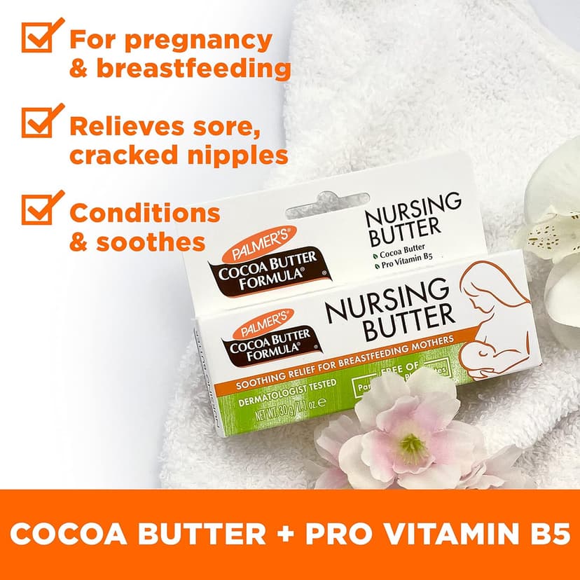 Palmer's Cocoa Butter Formula New Moms Skin Recovery Postpartum Essentials, Body Lotion (8.5 oz) + Nursing Butter (1.1 oz) + Bust Cream (4.4 oz) + Skin Therapy Oil (2 oz), Dermatologist Approved