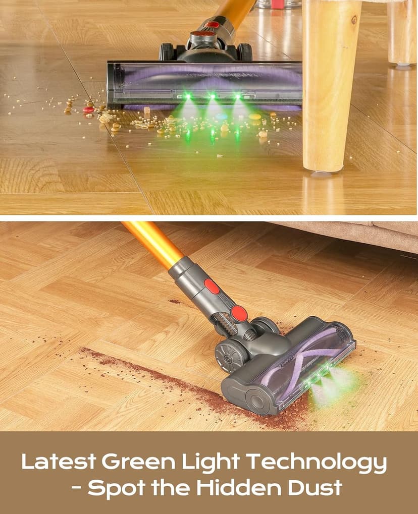 Cordless Vacuum Cleaner, 450W 40KPA Vacuum Cleaners for Home, 45Mins Lightweight Stick Vacuum with Advanced Green Light Tech, Rechargeable Battery Vacuum for Carpet,Pet Hair,Hardwood Floor